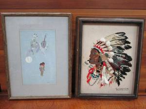lot 62 image: NATIVE AMERICAN ART, THE PROTECTED ONES BY JEROME TIGER, YARN ARTWORK BY SEWETCHE