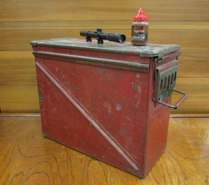 lot 72 image: LARGE 19x14 AMMO CAN, RUBBER GASKET STILL IN GOOD CONDITION, BBs FOR BB GUN, SCOPE FOR DAISY RIFLE