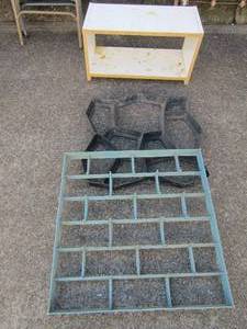 lot 27 image: 2 tier white floor shelf 2 plastic wall nic knack shelves
