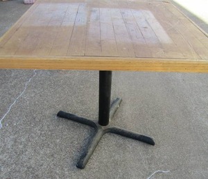lot 32 image: Square dining table wood top  metal base 29x34x34