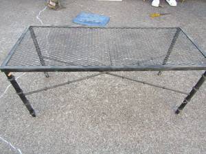 lot 33 image: Black metal outdoor table good condition 12x36x15