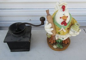 lot 59 image: Dcor kitchen chicken with rolling pin and vintage coffee grinder