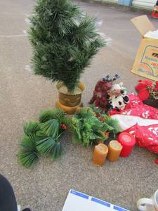 lot 96 image: 2 FT  fiber optic, table cloth, poinsettias, candles and more