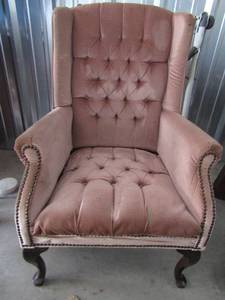 lot 130 image: Victorian style high back chair faded red  41x26x24 sturdy