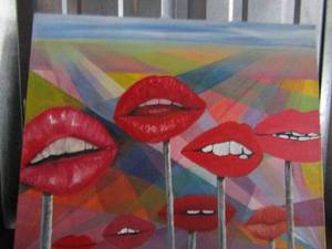 lot 140 image: Lip art canvas 20x16