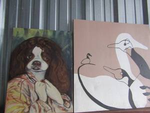 lot 141 image: ART - Dog canvas 24x17 duck canvas 28x28 by Louis butler