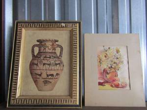 lot 145 image: ART -Egyptian vase 19x15  W5125-164, Vase art on board 16x13