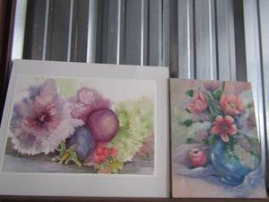 lot 146 image: ART - Cresant flower by Louise butler 20x25 Fruit flower canvas 18x14