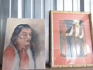 lot 147 image: ART -Indian canvas 18x14 Cowboy 21x17
