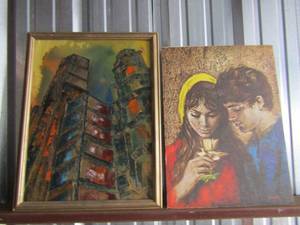 lot 150 image: ART - Tower art 26x20 woman and man 24x18