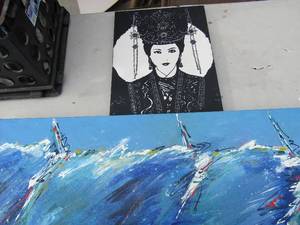 lot 198 image: art- 16x12 B&W 32x10 blue water