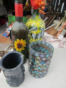 lot 219 image: 2 hand painted wine bottles vase, pottery