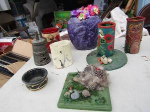 lot 233 image: Lot- owl vase, bird feeder, potpourri holder and more