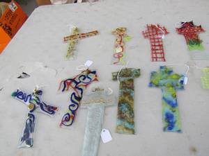 lot 241 image: Handmade glass crosses all colors and designs