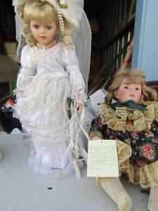 lot 244 image: Emma Porcelain doll and bride porcelain doll 17 tall