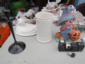 lot 283 image: Ceramic-duck, vase pumpkin and scarecrow
