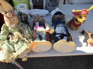 lot 319 image: 2 1960 brass button bears,  ceramic rabbit , 2 ty dogs and a talking Chihuahua