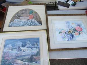 lot 328 image: Eastlake Gallery art by Louise Butler- Rose 21x17, Lake house 20x16, duck 21x17