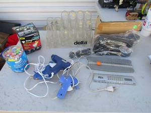 lot 331 image: Paint brush holder, bedazzle jewel press, rulers,3 glue guns