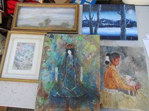 lot 352 image: Art- 12x9 blue, lady & lamb 12x9, 15x11 thick