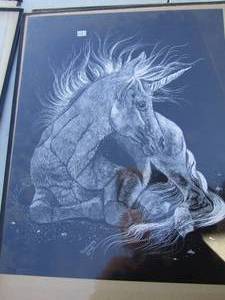 lot 369 image: Art by L.L.  Browning 1981 Black and white unicorn