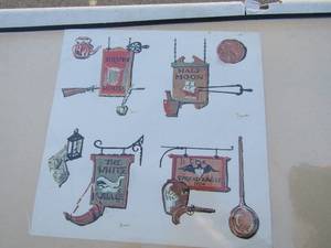lot 373 image: art of vintage sign 12x12, whale, eagle 1704, 12 moon and drum house
