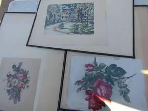 lot 375 image: Art-14x10 Rose, 14x17 2 story home, 10x10 flower bouquet