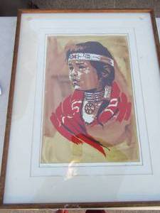 lot 389 image: Art-Indian boy by L. Tayson 27x21 FRAMED