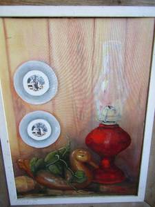 lot 390 image: Art - Red oil lamp by L. Butler 31x25