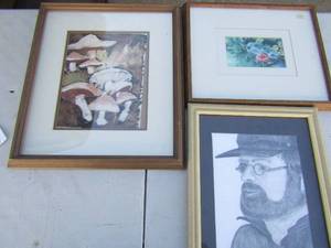 lot 393 image: Art-Mushroom art 18x16m male 16x13 wild flower 15x13