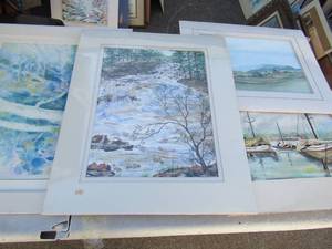 lot 394 image: Butler art- bird 23x17, water fall 18x14 sail boats 18x15