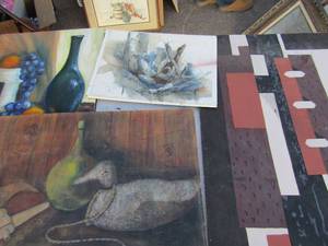 lot 399 image: Art- Fruit 20x16, duck 18x24, white 12x16 block 30x21