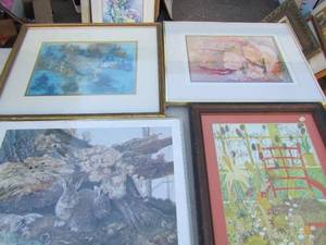 lot 400 image: art- rabbit 21x18, forrest 21x17, orange 21x16 vase 10x16