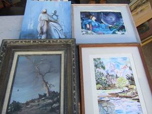 lot 402 image: L. Butler art- 22x19 wood frame, Lady  20x16 dancing couple 20x15