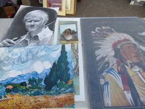 lot 409 image: Art- Sky 19x15 , Golf 18x14 27x22 Indian