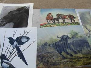 lot 423 image: Animal art- Buffalo, houses , birds