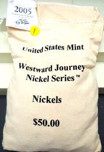 lot 1 image: RARE 2005P Westward Ocean In View Nickel 1000 Coin Bag - $50 FACE VALUE - UNCIRCULATED SEALED BAG - SEE COMPS $$$