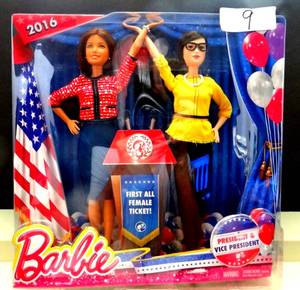 lot 9 image: 2016 First All Female Ticket President & Vice President Barbie Doll Set