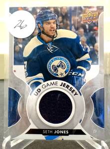 lot 26 image: SETH JONES 201718 UD Game Jersey #GJ-SJ Columbus Blue Jackets