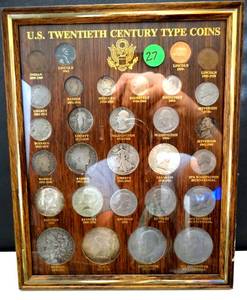 lot 27 image: RARE U.S. 20th Century Type Coin Collection in Frame (29 Coins) INCLUDES SILVER COINS - $$$$ CHECK COMPS