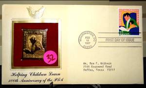 lot 32 image: Helping Children Learn-100th Anniversary of PTA--1st day issue-Golden Replica