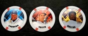 lot 34 image: Topps CHIPZ 2015 Poker Chip - CABRERA, VOTTO, & BELTRE