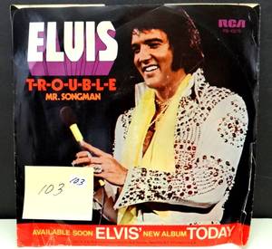 lot 103 image: VINTAGE ELVIS PRESLEY TROUBLE 45 WITH PIC SLEEVE ON RCA PB-10278