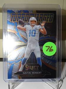 lot 76 image: HOT ROOKIE CARD - JUSTIN HERBERT 2020 Panini Select Football Card Turbocharged #T24 RC HOT