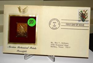 lot 80 image: #3126-27 MERIAN BOTANICAL PRINTS Citron, Pineapple 97 Gold Foil First Day Cover