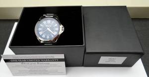 lot 85 image: Eberle Arris Ladies Bracelet Watch, Textured Dial, Classic Casual Style wBlue Face - NEVER USED $$$