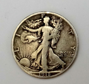 lot 94 image: 1918 Silver  Walking Liberty Half Dollar-Scarce Better Date