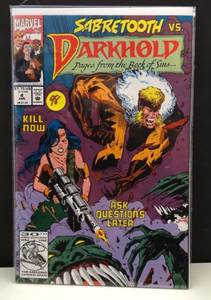 lot 98 image: 1992 Marvel Sabretooth vs Darkhold Pages from the Book of Sins Comic Book #4 - BAGGED AND SLEEVED