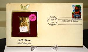 lot 105 image: Folk Heroes Paul Bunyon Gold Replica Stamp First Day July 11, 1996 - Very Nice