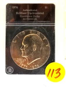 lot 113 image: ENCAPSULATED 1976 Eisenhower Dollar - Uncirculated Bicentennial